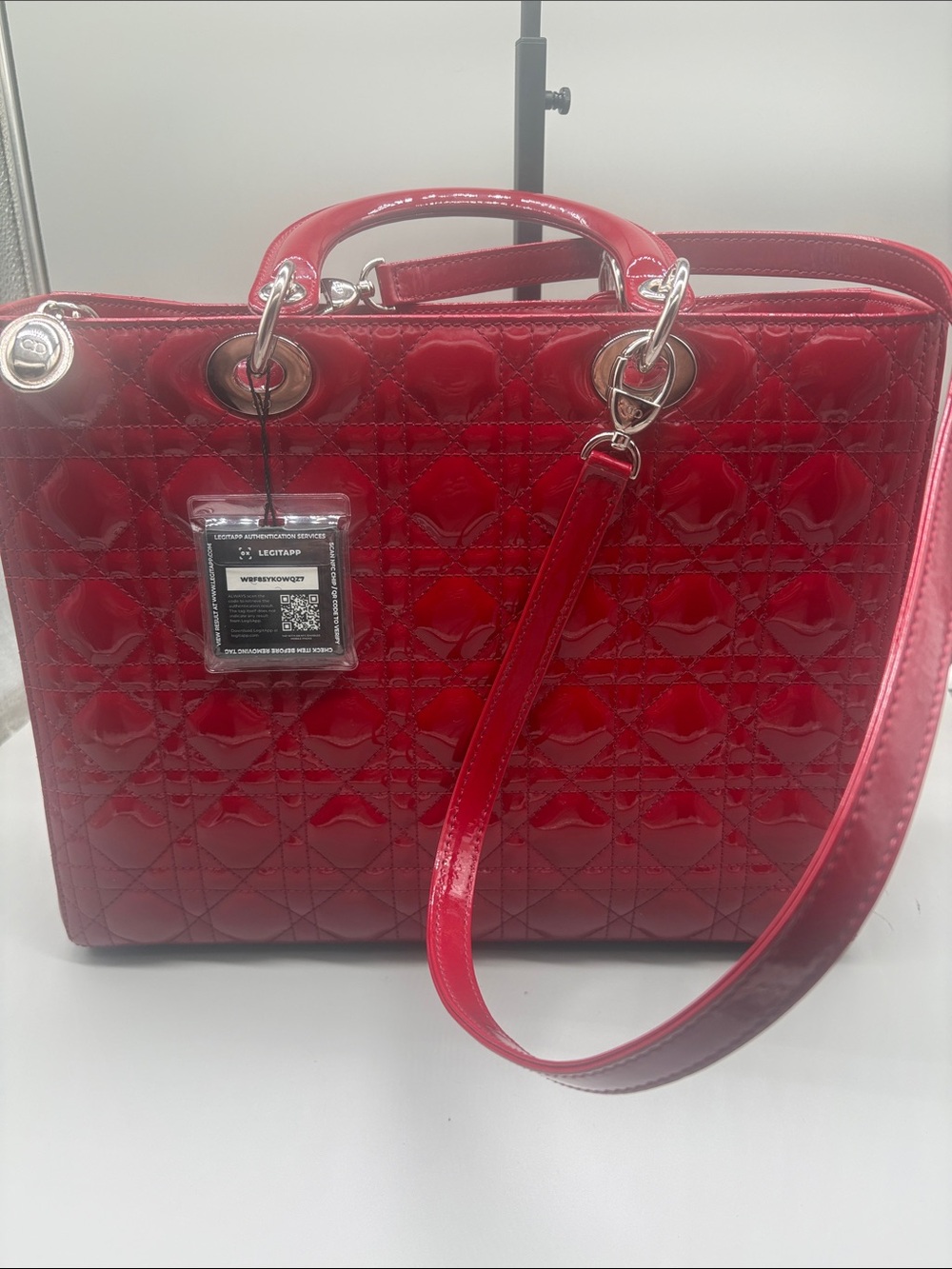 Christian Dior Lady Dior Large Red Patent Cannage Tote Bag Charm